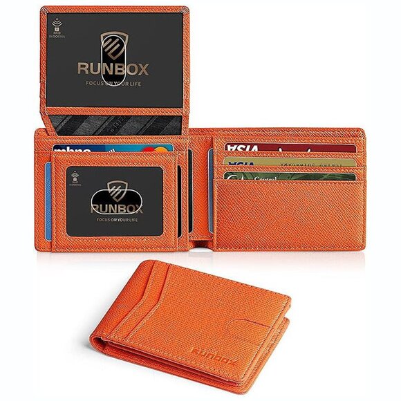 Wallet for Men Slim Rfid Leather 2 ID Window With Gift Box palm-orange